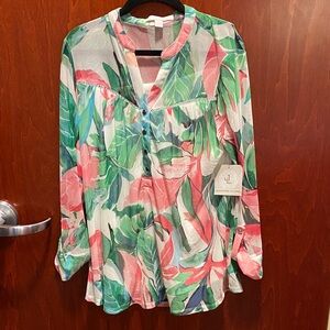 Tropical Leaf Print Blouse by Juniper +‎ Lime